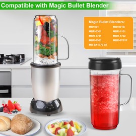 UBYNID 2 Pack Magic Bullet Blender Cups, Tall 22oz Cup with Flip Top To-Go Lid & 4 Fins Cross Blade Blender Replacement Parts, Replacement Cup Mug with Handle Compatible with Magic Bullet 250w MB1001