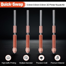 LEONTOOL K1C 3D Printer Nozzle Kit K1C Quick Swap Nozzle Kit 2pcs 0.4mm+1pc 0.6mm+1pc 0.8mm 3D Printer K1C Nozzle Titanium Alloy Heat Break Support Copper Alloy Nozzle Kit Quick Swap 3D Printer Nozzle
