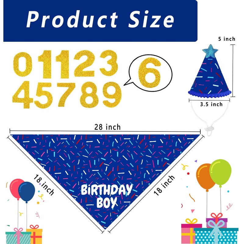 Dog Birthday Bandana Set, Blue Birthday Boy Decorations, HBD Party