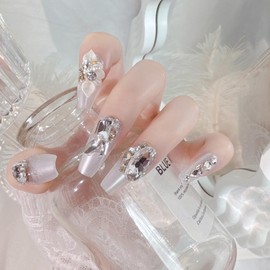 3D Press On Nails, False Nails 24pcs Three-Dimensional Coffin Stick On Nails Fake Nails With Glue Acrylic French Tip False Nails Tips Women Girls Nail Art Set (U24, One Size)