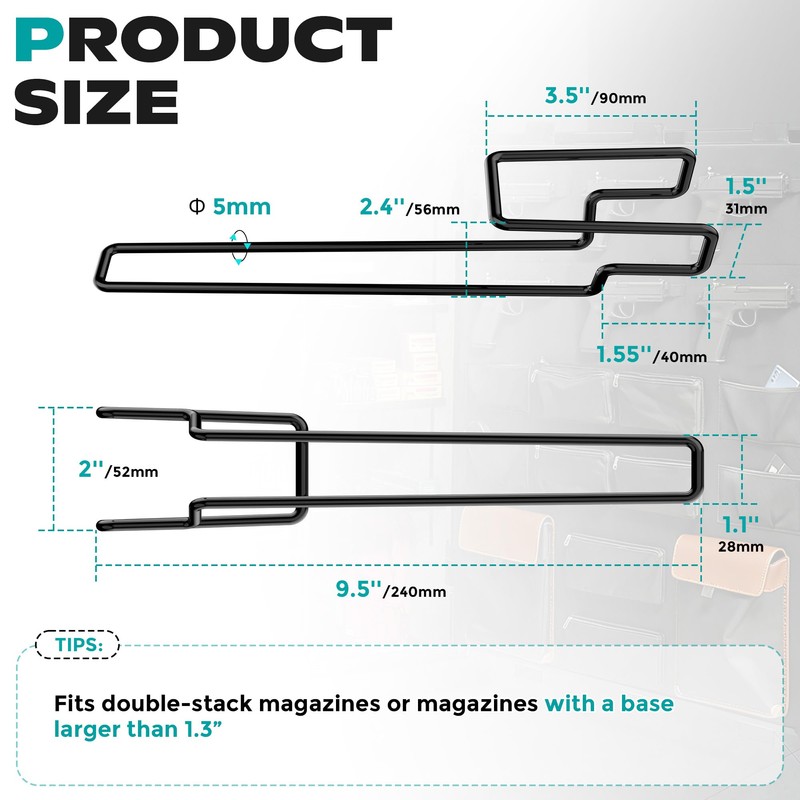 Under Gun Safe Shelf Magazine Holder, Universal Pistol Magazine Holder