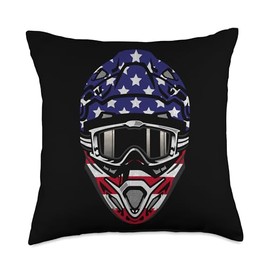 Motocross Dirt Bike BMX Rider Helmet Graphic Motocross Helmet with Flag of USA Throw Pillow, 18x18, Multicolor
