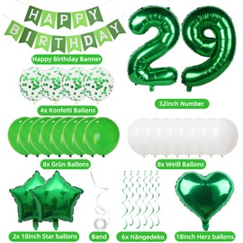 29 Balloons - 29th Birthday Decoration for Men & Women - Green Party Pack