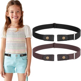 WERFORU No buckle stretch belt for children, boys and girls, buckle-free children's belt, up to 60 cm, B-Black+Coffee