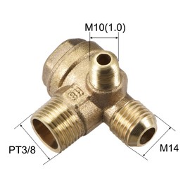 sourcing map Air Compressor Check Valve, M10xM14xPT3/8 Male Thread, 3 Way Pneumatic Accessory, Brass