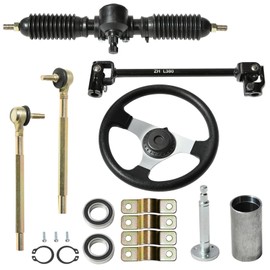 JNDO Go Kart Steering kit 380mm Steering Shaft+340mm Rack and Pinion+300mm Steering Wheel+150mm Steering Column+240mm Tie Rods+80mm Sleeve Suitable for Buggy Quad Go Kart Golf UTV