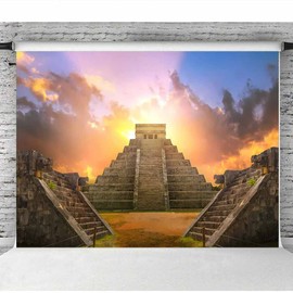 EMTOBT Aztec Mayan Pyramid Backdrop Ancient Architecture Ruins Photography Background Sky Clouds Photo Studio Props Adult Boy Girl Artistic Portrait Nature Scenic Vinyl Wallpaper BJZYEM88