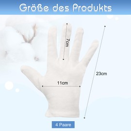 BORISCA 4 Pairs of Cotton Gloves, White, Fabric Gloves Made of 100% Cotton, Moisturising Gloves, Cotton Hand Care Gloves, Soft with Laundry Bag, Cotton Gloves for Dry Hands