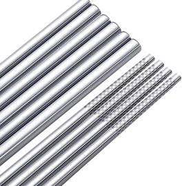 LIUNA Reusable Metal Chopsticks 304 Stainless Steel Chopsticks 9 Inch Mirror Polish Square Chop stick 5 Pairs Gift Set
