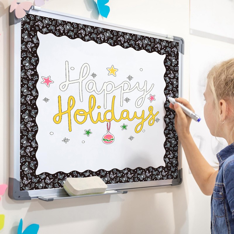 FYSUIMU 65.6Ft Iridescent Butterfly Bulletin Board Borders Black Decorative Die