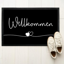 Doormat "Welcome" - Heart Line - for Indoor and Outdoor Use - Non-slip, Extra Thin & Absorbent - Door Mat - Entrance Area Decoration - Gift for Friends and Family for Any Occasion, 60 x 40 cm