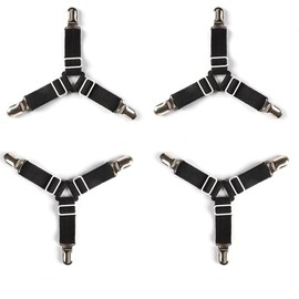 BARGAIN4ALL Bed Sheet Holder Straps 4 Pcs – 3-way Adjustable Sheet Criss-cross Fasteners/Grippers – Bed Sheet Corner Holder Straps – Bedsheet Tie Downs – Black