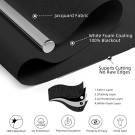 ChrisDowa Cordless Blackout Roller Shade with Spring System Room Darkening UV Protection Jacquard Fabric Blackout Blinds for Indoor Window Shades Pull Down for Home and Office, Black, 25" W x 72" H