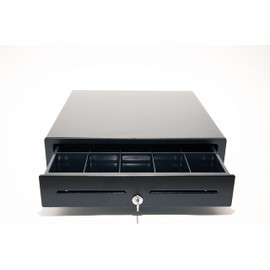 APG Entry Level - 16” Electronic Point of Sale Cash Drawer | Minota Series DH320-1-BL410-H2| Printer Compatible with CD-101A Cable Included | Plastic Till with 5 Bill / 5 Coin Compartments | Black