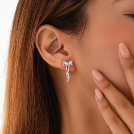 Bow Earrings Women Ribbon Stud Earrings Cute Ribbon Earrings Birthday Party Jewelry Christmas Gifts for Women (sliver-2)