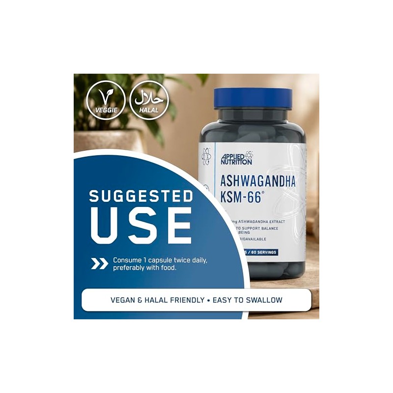 Applied Nutrition Ashwagandha KSM-66 - Premium Ashwagandha Herbal Supplement for
