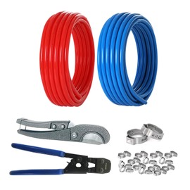 1/2 Inch Seelink PEX-B Pipe, 2 x100 ft (200 ft) Pex B Tubing with Pex Cinch Clamp Crimping Tool and Pipe Cutter, 30pcs Rings(AB-2)