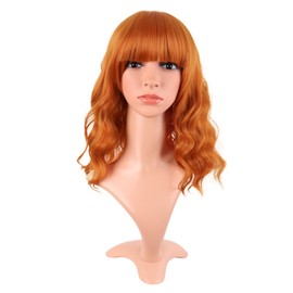 MapofBeauty 14 Inch/35 cm Short Wavy Curly Women Fresh Bright Synthetic Ordinary Flat Bangs Bob Wig (Light Orange)