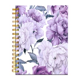 iampanda Spiral Journal Notebook,Strong Twin-Wire Binding with Premium Paper for Girl Women,Pretty Design 60 Sheets A5 College Ruled Notebook/Journal,Perfect for School Office Home Gifts,Purple Floral