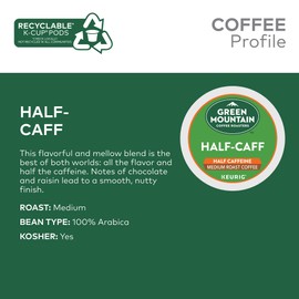 Green Mountain Coffee Roasters Half Caff, Single-Serve Keurig K-Cup Pods, Medium Roast Coffee, 24 Count