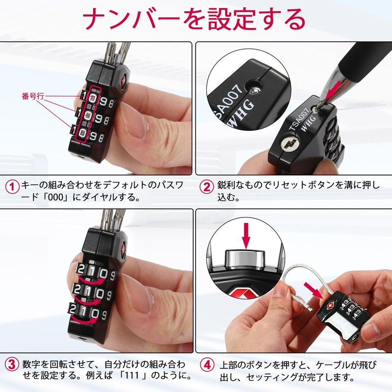 ZHEGE TSA Lock Padlock Small Dial Wire Suitcase Key 3