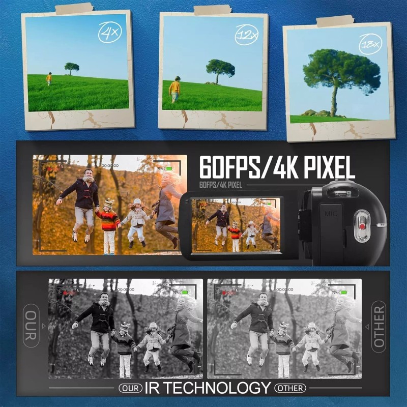 NBD Video Camera 4K 48MP Night Vision Camcorder Touch Screen