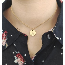 AJRUIER Chain Coin for Women, Gold Stainless Steel Initials Alphabet Letter A-Z Pair Heart Pendant Necklace Jewellery I Letter Chain with Letter, Stainless Steel