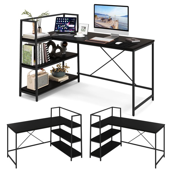 Tangkula Reversible L-Shaped Computer Desk, Space Saving Corner Desk with