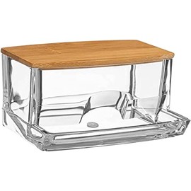 5Five Cotton Buds Container - Practical Cotton Buds Storage - Cotton Bud Dispenser with Bamboo Lid - Ideal Bathroom Accessory for Q Tips