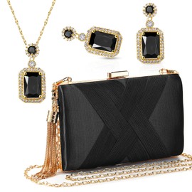 Jadive 3 Piece Clutch Purse Set for Women Handbag Evening Bag for Wedding Vintage Banquet Handbag Earrings Necklace Jewellery Set, Polyester blend