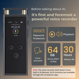 Digital Voice Recorder with APP for AI Voice-to-Text Transcription, GPT-4o Summary, Mind Mapping, Voice Activated Recorder with Playback, 64GB Aluminum Alloy Audio Recorder, Space Gray, by FoCase Rec