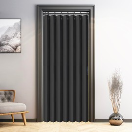 Vatge Closet Door Curtain Room Divider Drapes, Pleated Folding Style Curtains for Doorways Curtain for Bedroom Without Door,1 Panel with Tieback, W39 x L78, Black