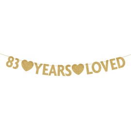 Gold 83 Year Loved Banner, Gold Glitter Happy 83rd Birthday Party Decorations, Supplies