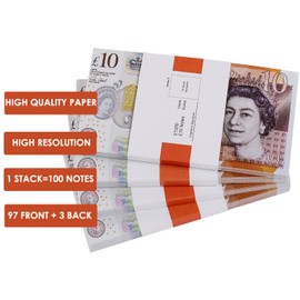 cardly Counterfeit Money 10 Pound Notes Prop Money Pound | British Company | 100 Notes | 1000 Pound Stacks | For Movies, Advertising, Games, Parties, Supreme, Weapons, Costumes, Casino Games (10