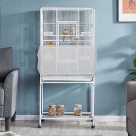 KNUTI Universal Bird Cage Seed Catcher Universal Mesh Skirt Cover Stretchy Small Animal Cages Cover Pet Removable Durable Protector (Extra Large, White)