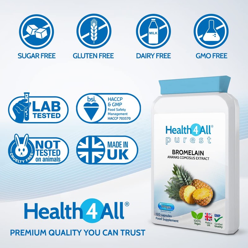 Health4All Bromelain 1200gdu per Capsule 120 Capsules High Strength 2500GDU/g