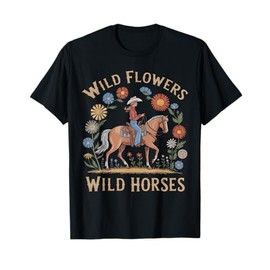 Retro Southern Sunset Wild Cowgirl Flowers - Wild Horses T-Shirt