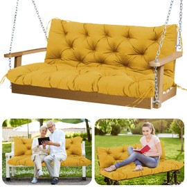GZXAGZJ Porch Swing Cushions Outdoor 48x40 inch Waterproof Thicken 5" Outdoor Swing Replacement Cushions with Backrest and Ties Patio Swing Cushion for Outdoor Furniture Backyard Bench Garden(Yellow)