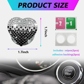 Sylvil Bling Car Engine Start Button Cover, Heart Shape Diamond Push Start Button Sticker, Sparkly Rhinestone Ignition Button Decal, Interior Decor Car Accessories for Women Girls (Gradient Black)