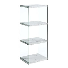 Convenience Concepts SoHo Four-Tier Tower Bookcase in White Fuax Marble Wood Finish and Clear Glass