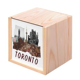 Fabulous Wooden Box - Toronto Vintage Collage Travel Canada Postcard (10 x 10 x 10 cm)