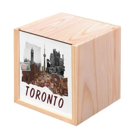 Fabulous Wooden Box - Toronto Vintage Collage Travel Canada Postcard (10 x 10 x 10 cm)