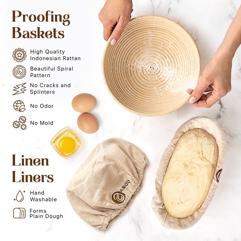 Banneton Bread Proofing Basket Set with Sourdough Bread Baking Supplies,