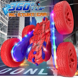 Jimdella Spider RC Cars Toys for Boys 4-6, 2.4GHz Remote Control Car with 26 LED Light System, 360° Flips, Changeable Wheels, Rechargeable All-Terrain Truck Gift for Kids Ages 4-8