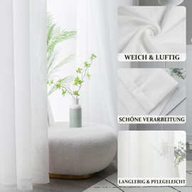 CUCRAF White Voile Curtains for Living Room, Semi Transparent Eyelet Sheer Curtains, Linen Look Curtains For bedroom, 55x72 Inch Drop,Set of 2, Off White