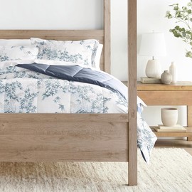 LINENS & HUTCH Comforter Set Patterned Microfiber All Season Down-Alternative Ultra Soft Bedding in Bamboo Leaves Blue - King/Cal-King Bamboo Leaves Blue Stone