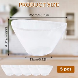 5 Stück Nussmilchbeutel Bio Waschbar mit Kordelzug, Feinmaschiges Passiertuch Wiederverwendbar Schüsselform Nylon Käsetuch Abseihtuch mit Kordelzug Filterbeutel
