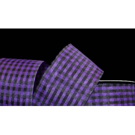 1 Pcs 2 1/2"W Gingham Wired Ribbon Purple Black 25 Feet, Gingham Ribbon for Gift Wrapping | #AA120RK