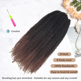 TUVOJALE Marley Twist Braiding Hair 24 inch Afro Kinky Curly Crochet Braids 8 Packs Cuban Twist Crochet Braids Synthetic Low Maintenance Skin-Friendly Marley Hair Extensions(1B/4/30, Packs of 8)