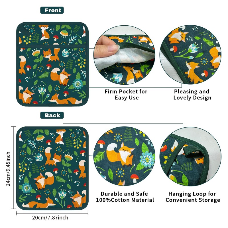 FREEBLOSS 2Pcs Fox Pattern Pot Holders for Kitchen Cotton Potholder